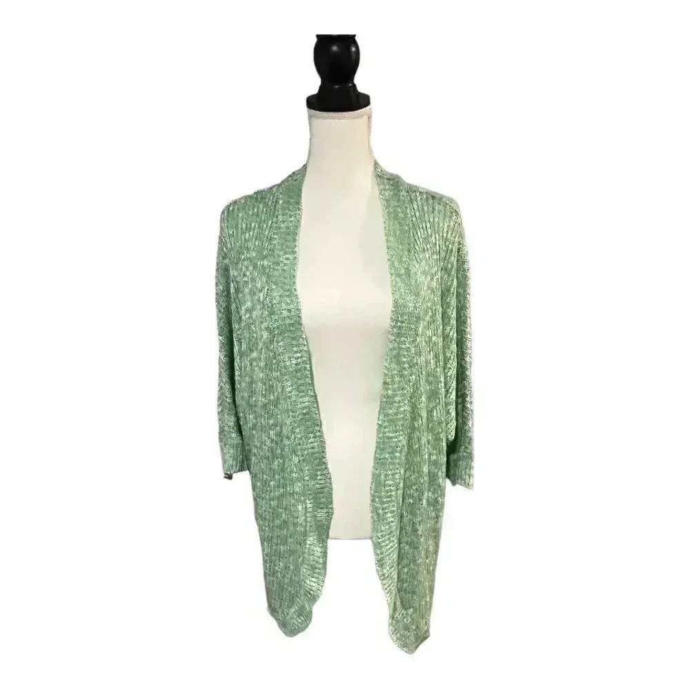 Canyon River Blues size L open cardigan in beautiful green and white knit GUC